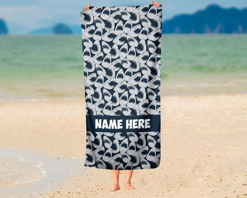 Personalized Colorful Ocean Shark Towel for Kids