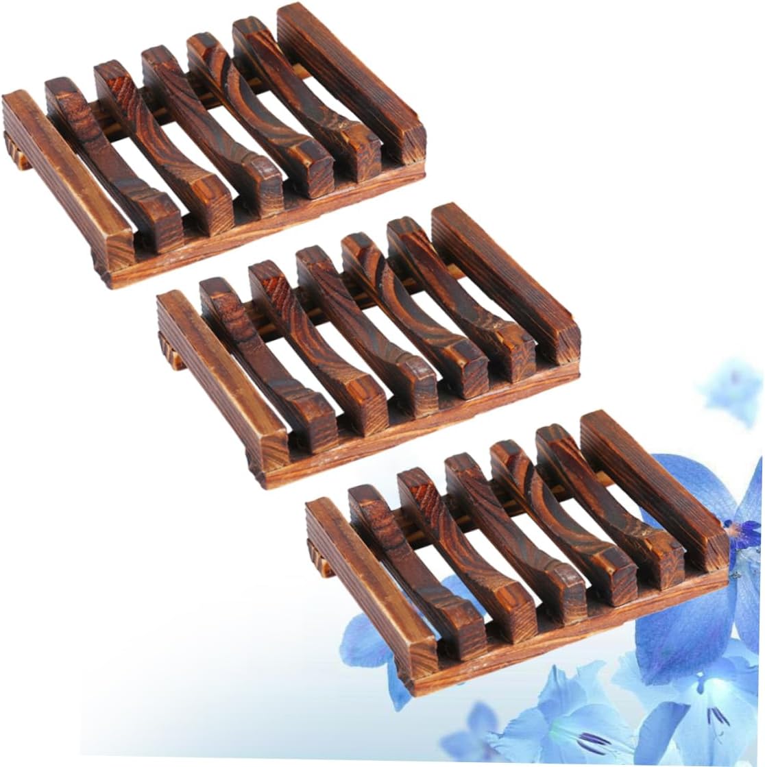 3pcs Carbonized Wooden Soap Dish Set Waterproof Drain Soap Rack