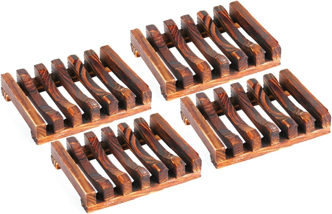 ABOOFAN 4pc Carbonized Bamboo Soap Dish Holder Drainage Soap Shelf
