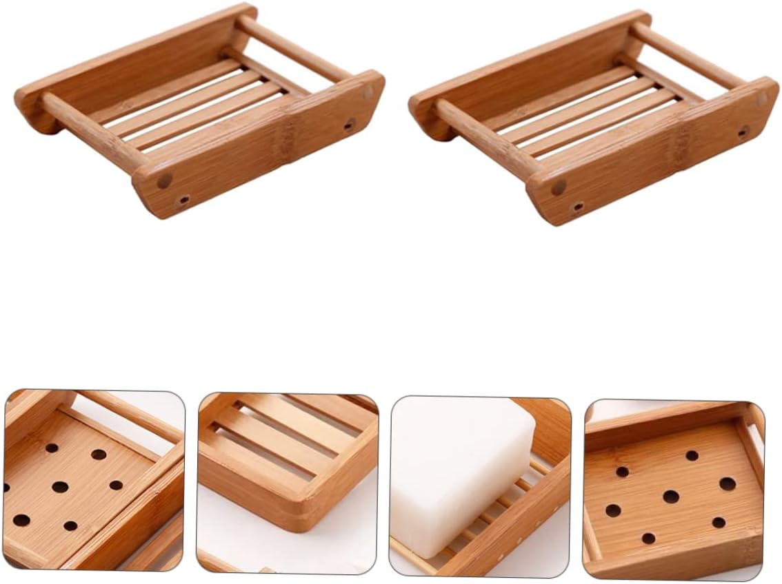 Amosfun 2pcs Wooden Soap Tray for Bathroom