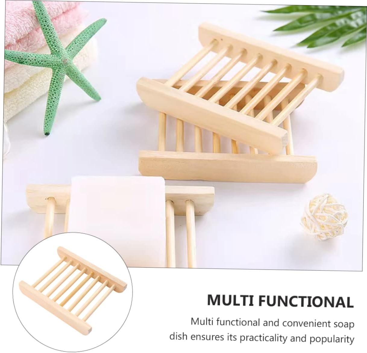 Wooden Soap Tray Holder 6pcs Natural Draining