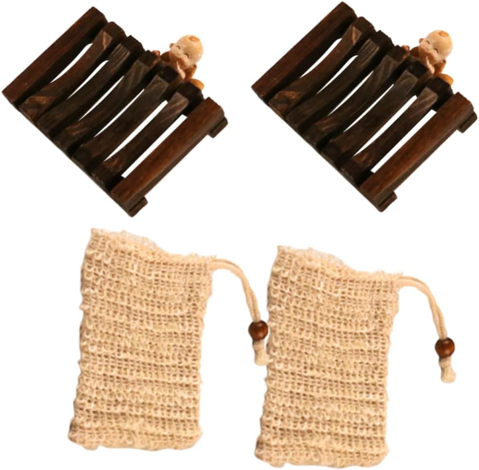 FONDOTIN Linen Bubble Making Soap Bag with Wooden Holder