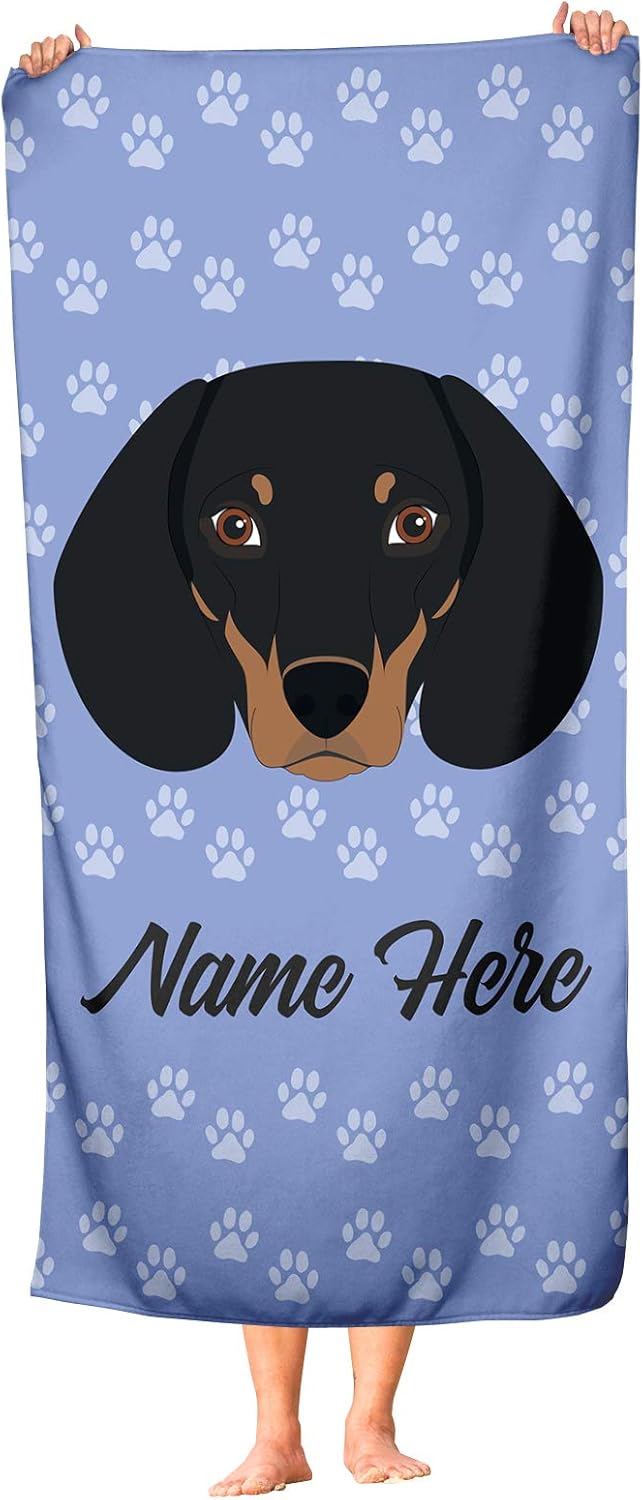 Personalized Dachshund Face Beach and Bath Towels
