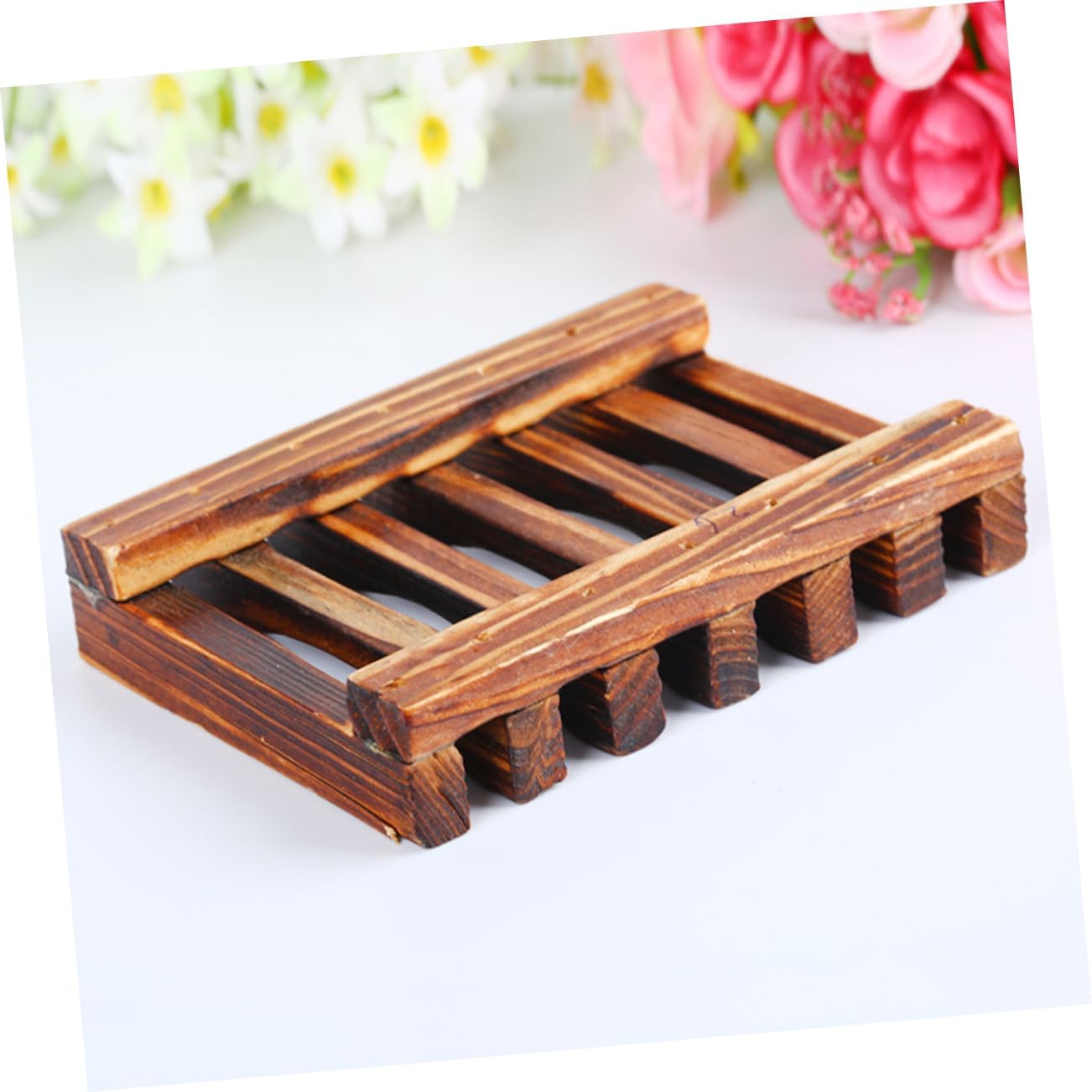 Alipis 4pc Soap Holder Carbonized Wood Drainage Bath Accessory