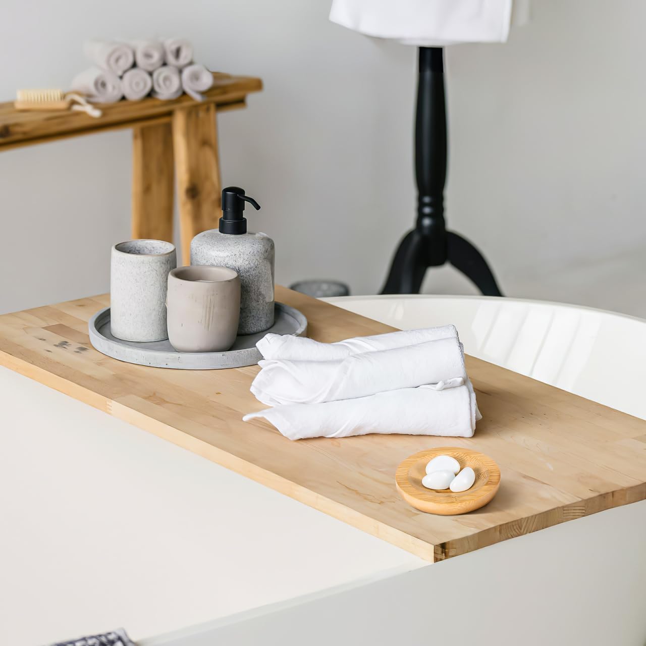 TOPBATHY Bamboo Soap Dish 2pcs Round Bath Holder