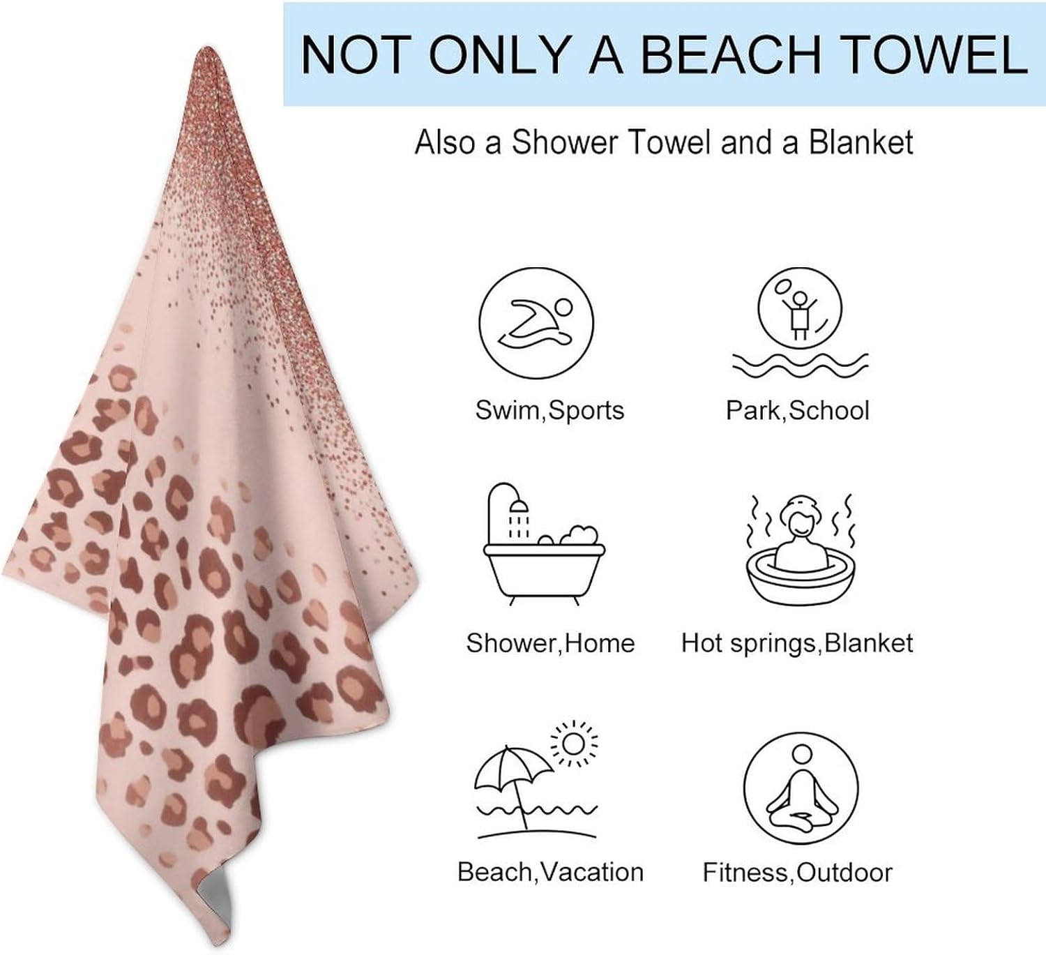 Rose Gold Glitter Pink Cheetah Microfiber Beach Towel