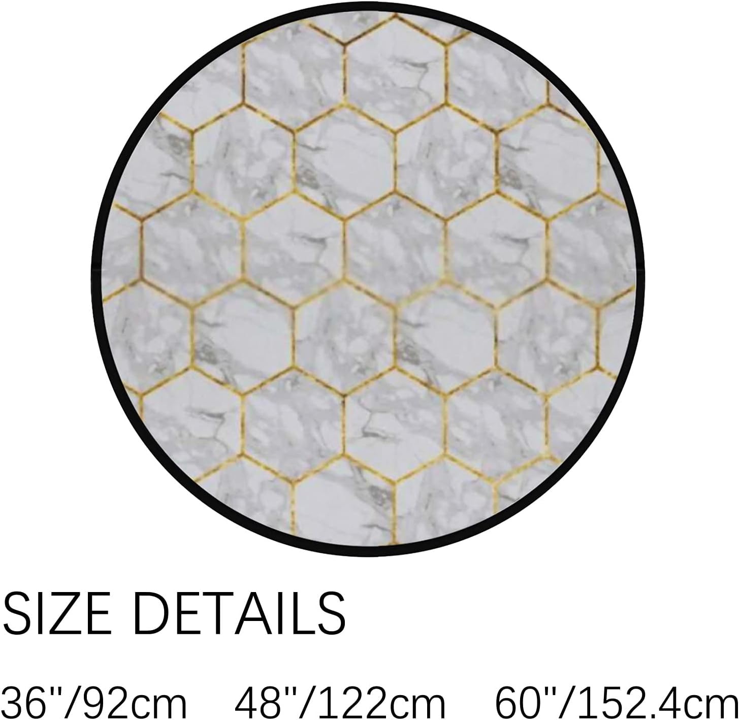 Vantaso 4ft Round Rug Marble Gold Geometric Design for Kids Room