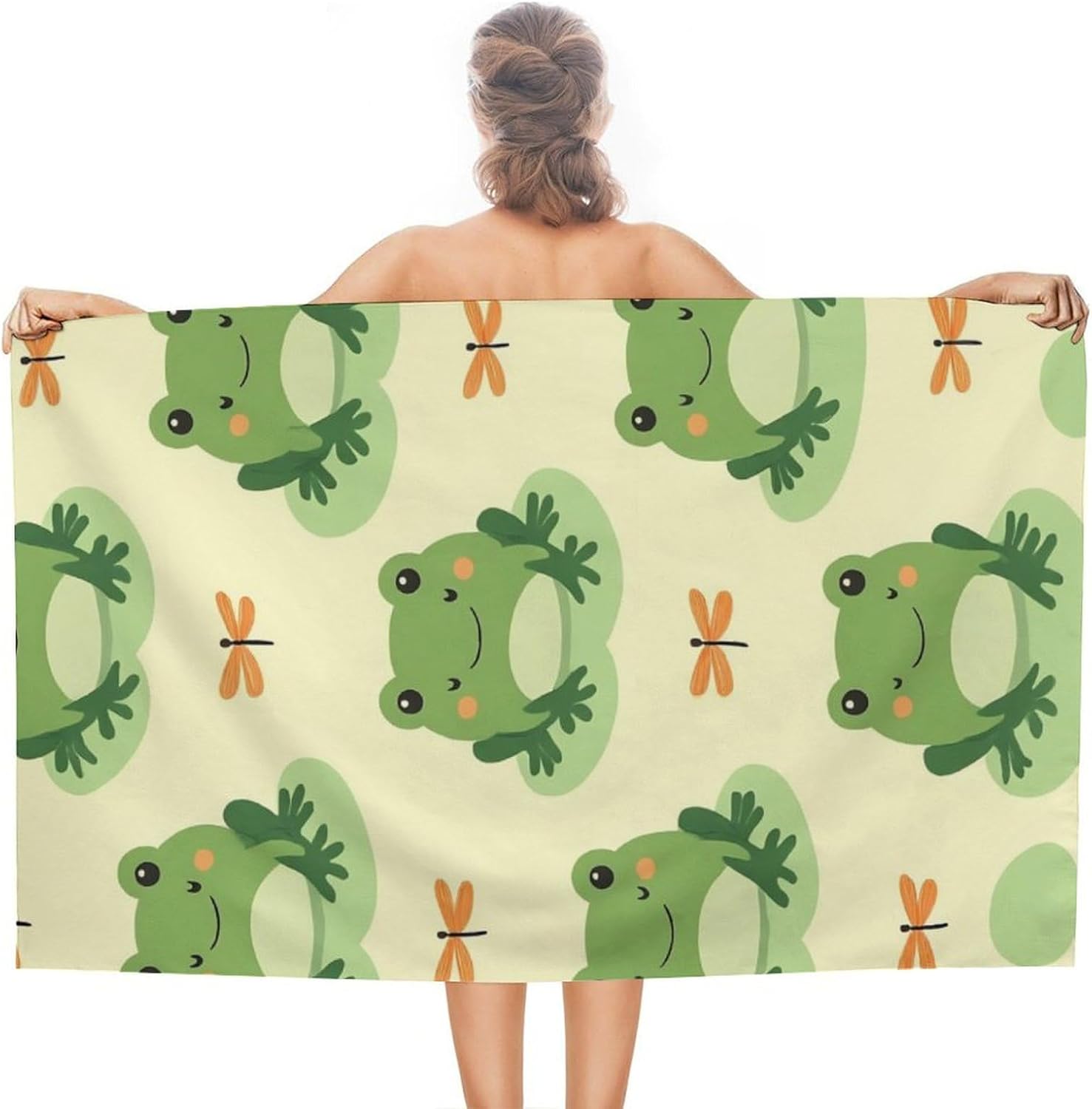 Super Absorbent Soft Pool Bath Towels with Green Frog Design 3 Pack