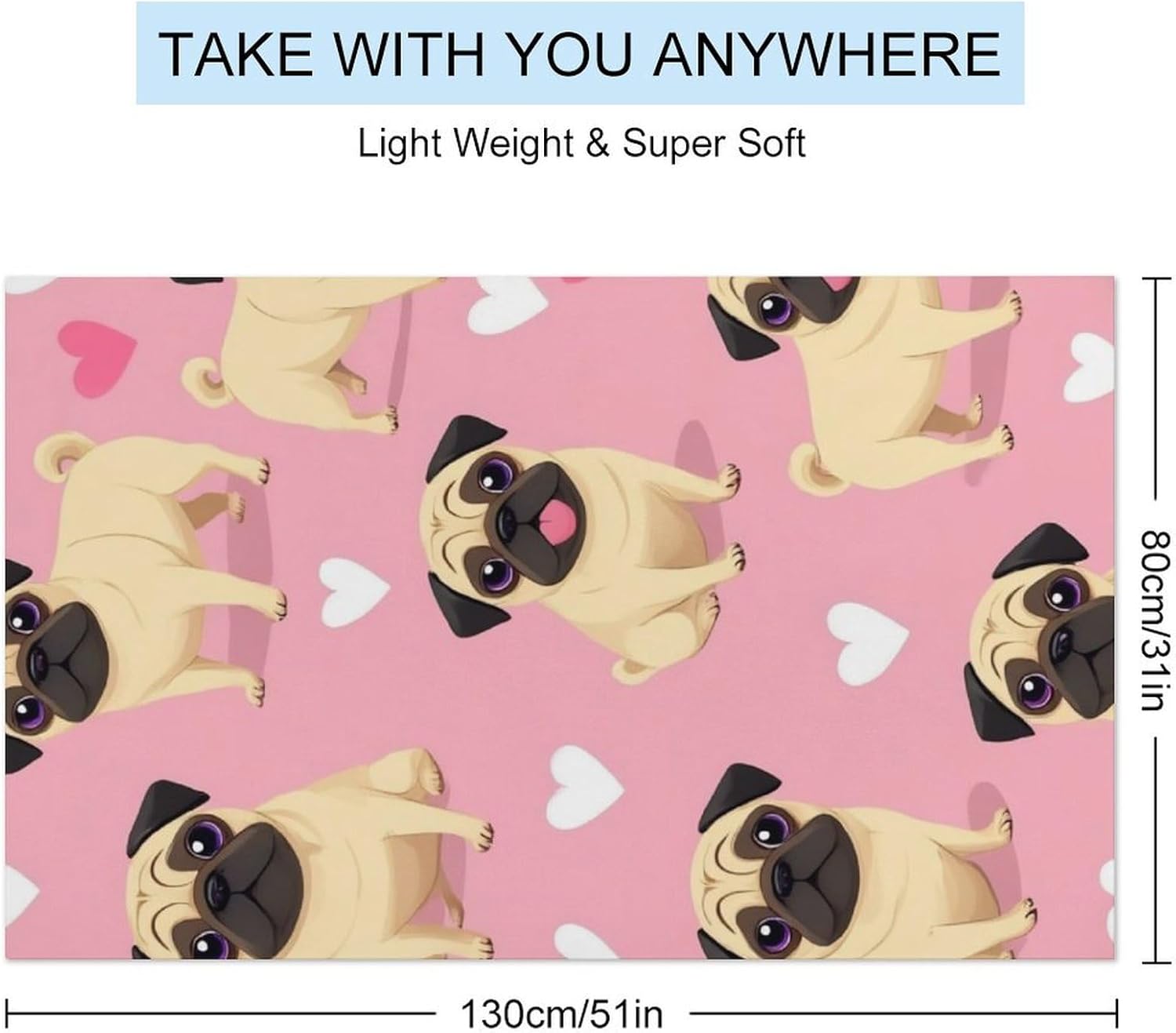 Lightweight Soft Beach Towels with Funny Cartoon Pugs