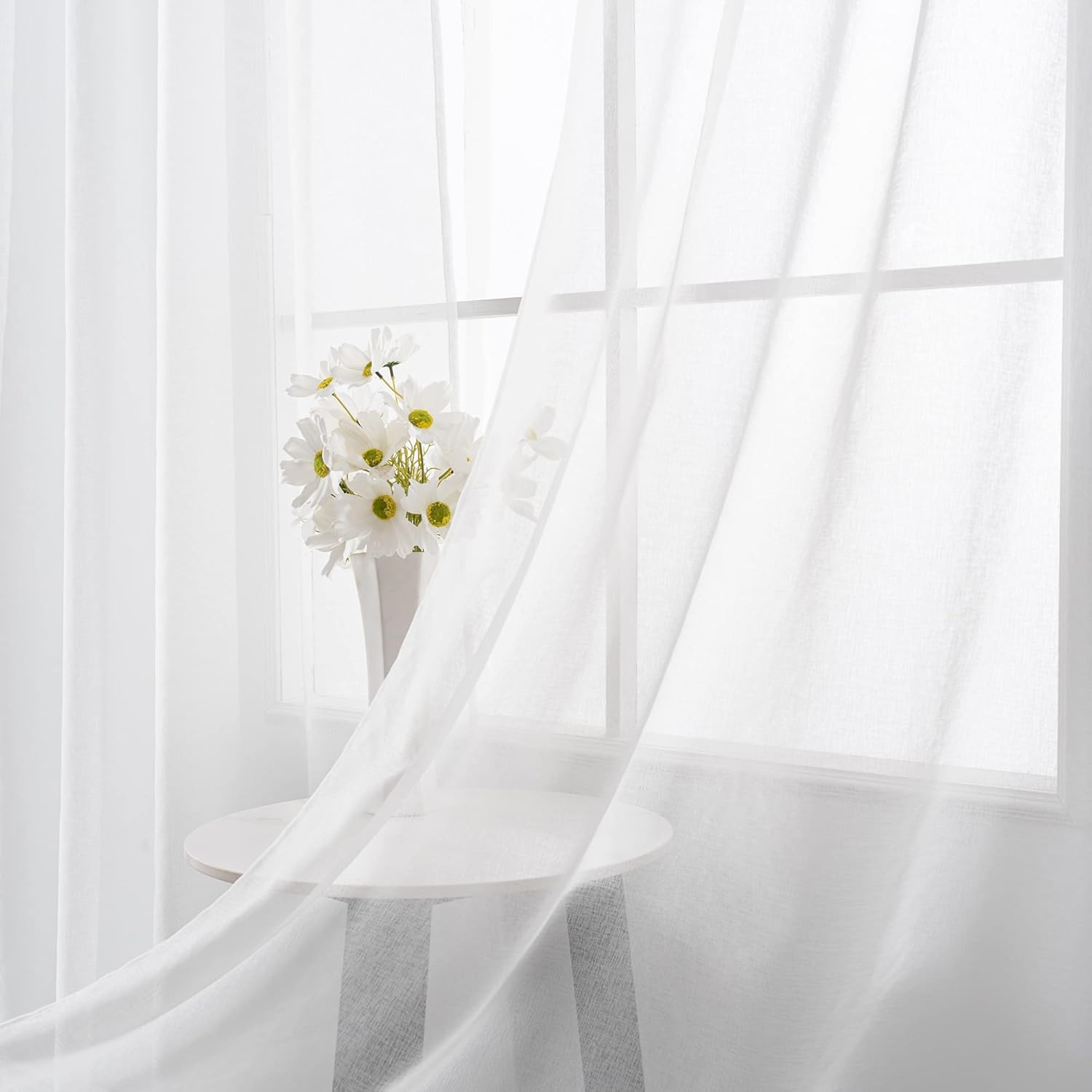 HUTO 95 Sheer Curtains - White Grommet Drapes Set of 2