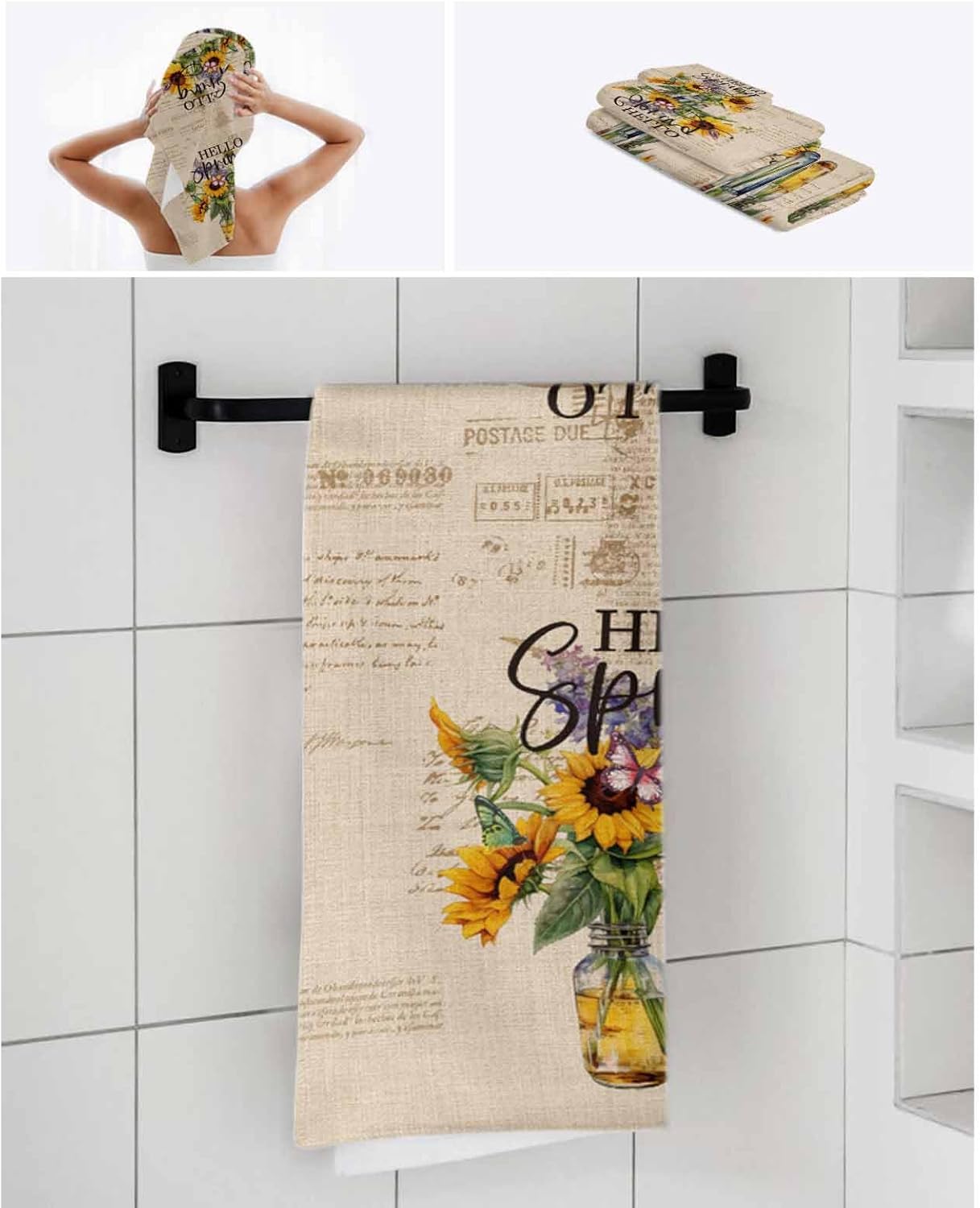 ZOE GARDEN Sunflower Lavender Bathroom Towel Set 3pc