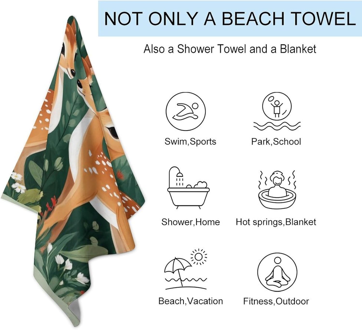 4SEE Oversize Soft Whitetail Deer Beach Towel