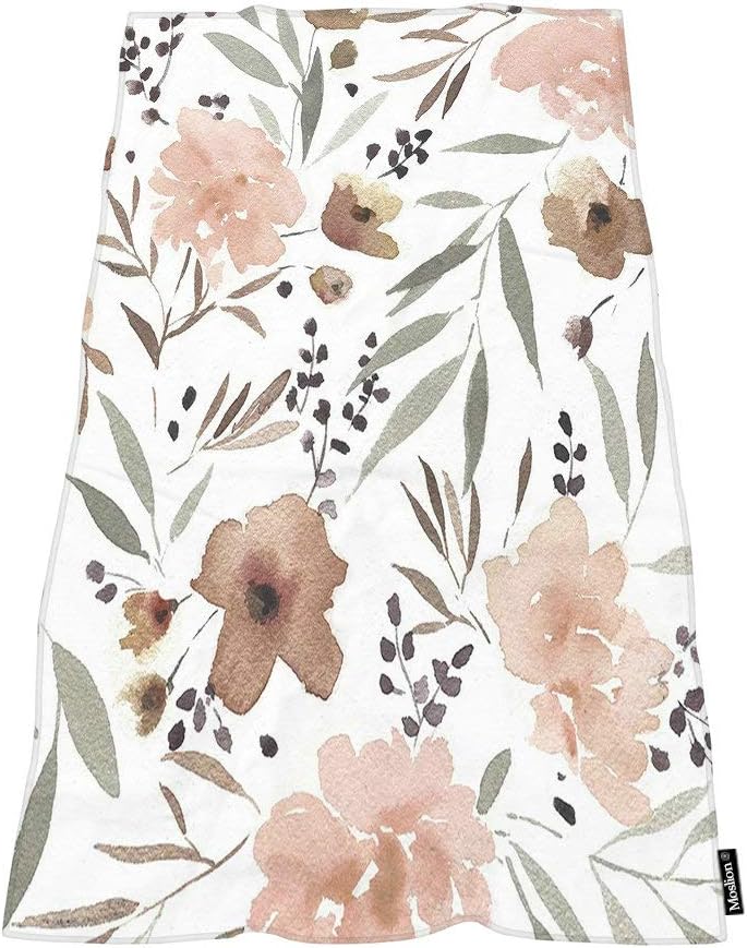 Moslion Comfy Bath Towel Blush Pink Taupe Watercolour Floral