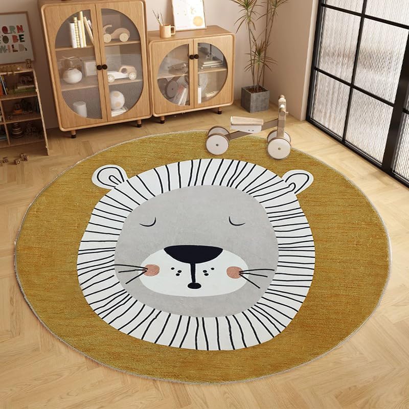 ABREEZE Lion Round Area Rug 6ft Kids Playroom Rug