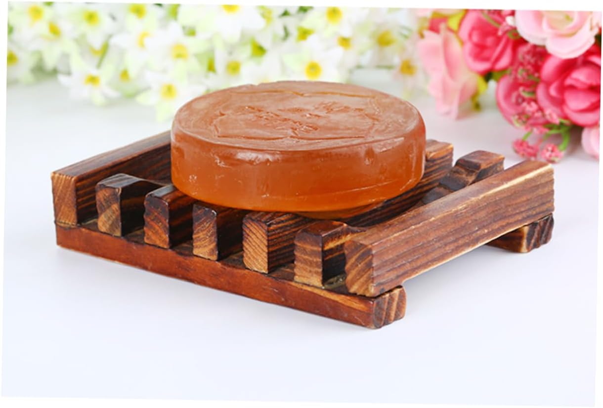 SOLUSTRE 4PC Carbonized Wooden Soap Dish Holder