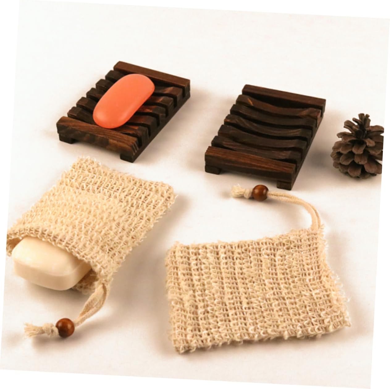 FONDOTIN Linen Bubble Making Soap Bag with Wooden Holder