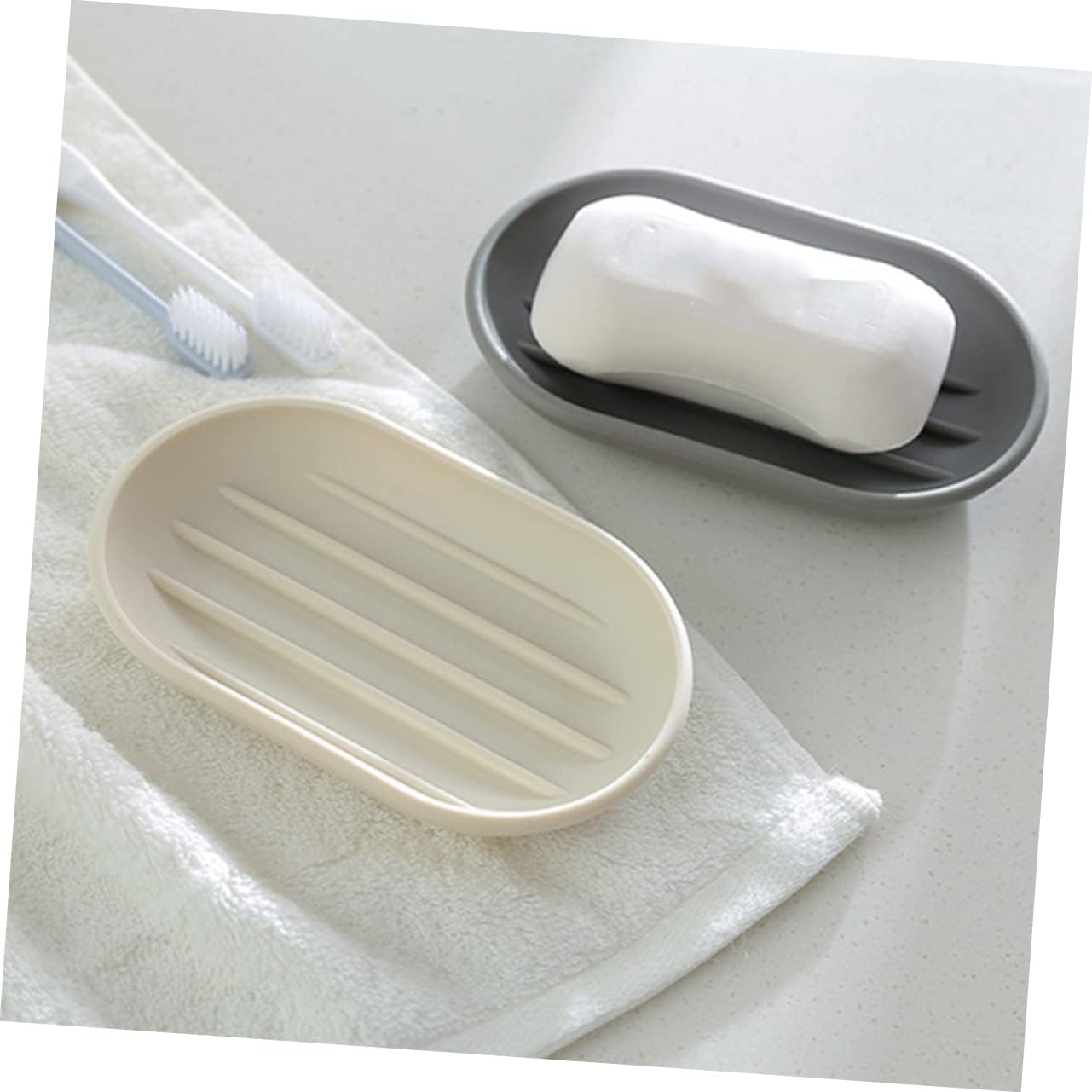VOSAREA Oval Soap Dish Beige PP Material