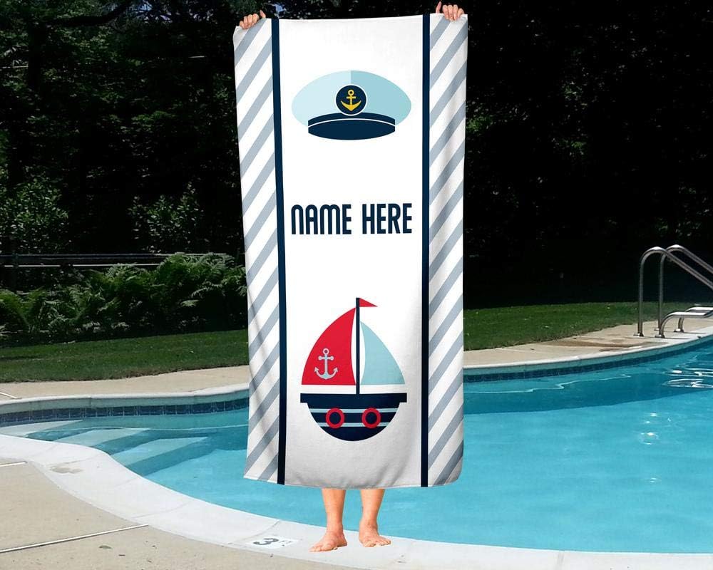 Personalized Nautical Sail Towel for Kids - Custom Travel Bath Beach Pool Towel