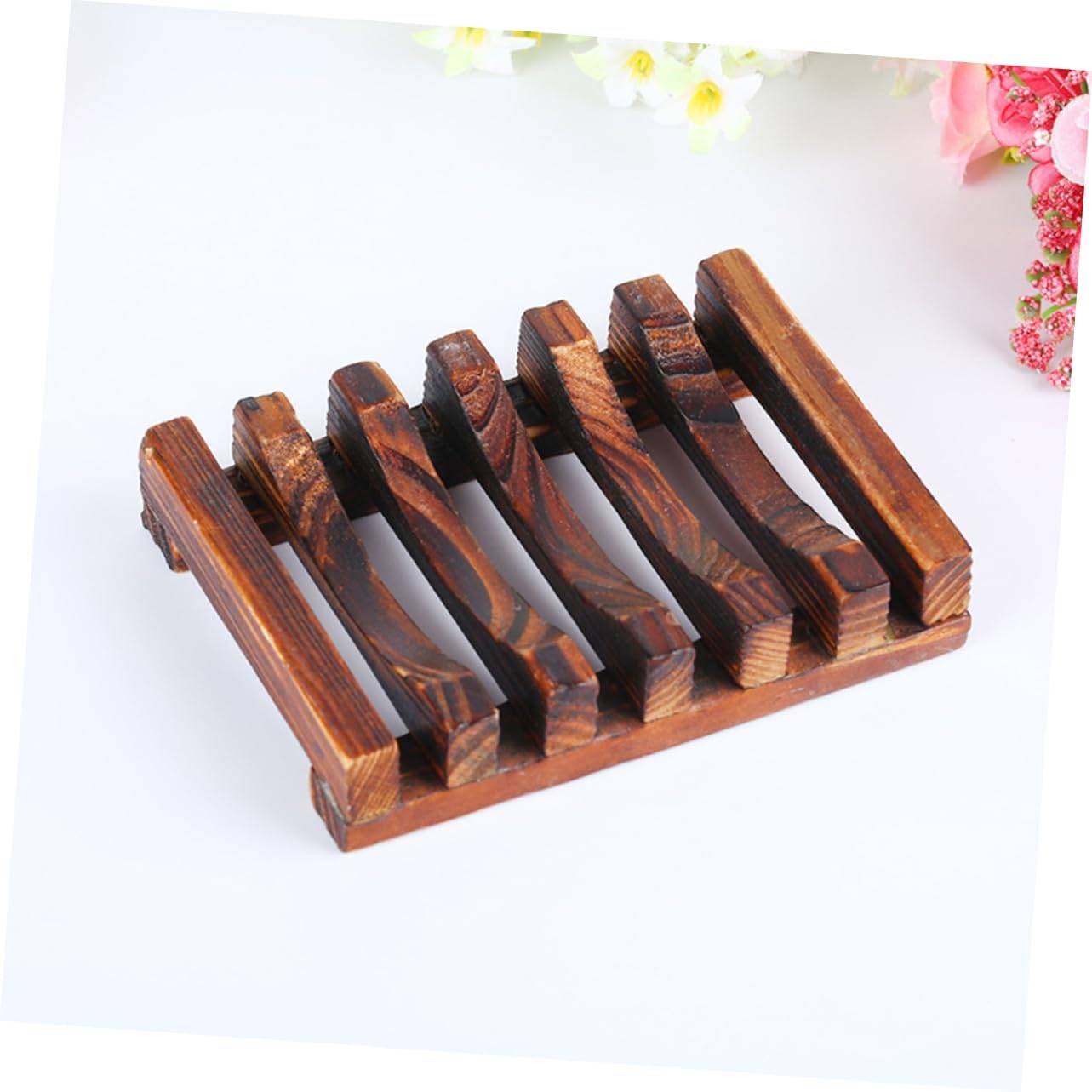 ABOOFAN 4pc Carbonized Bamboo Soap Dish Holder Drainage Soap Shelf