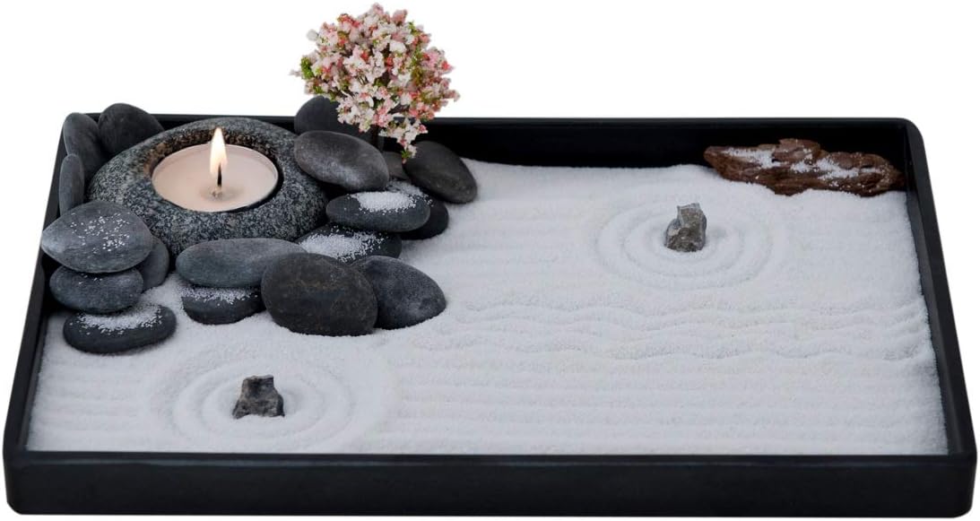 Handmade Zen Garden Candle Holder Set with Tools and Sand