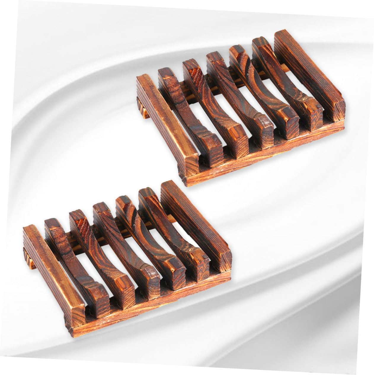 2pcs Carbonized Wooden Soap Holder for Bathroom and Kitchen