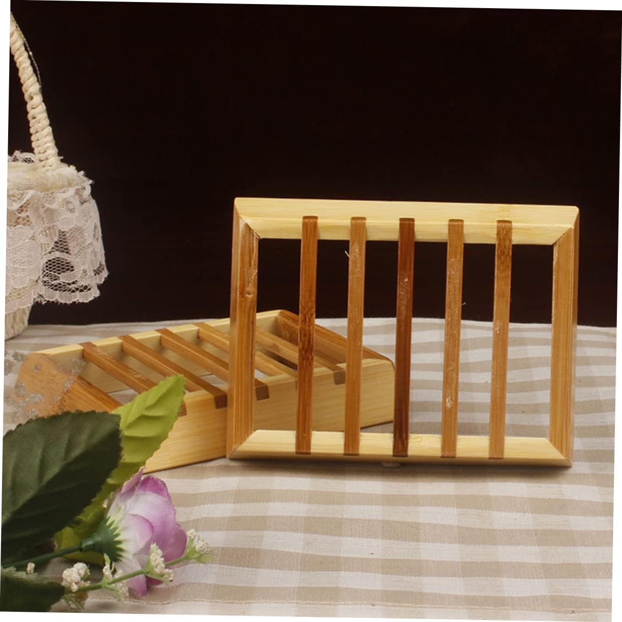 Alipis Natural Bamboo Soap Dish Storage Rack