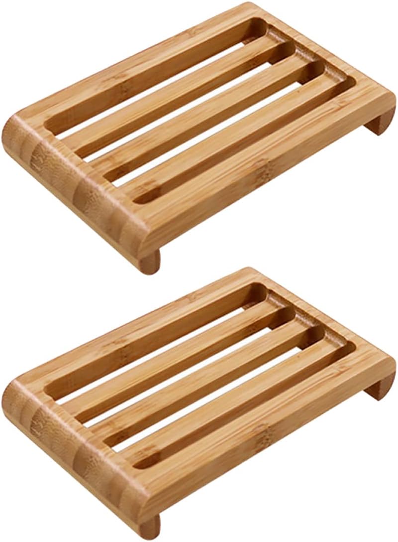 Healifty Bamboo Soap Dish Set 2pcs
