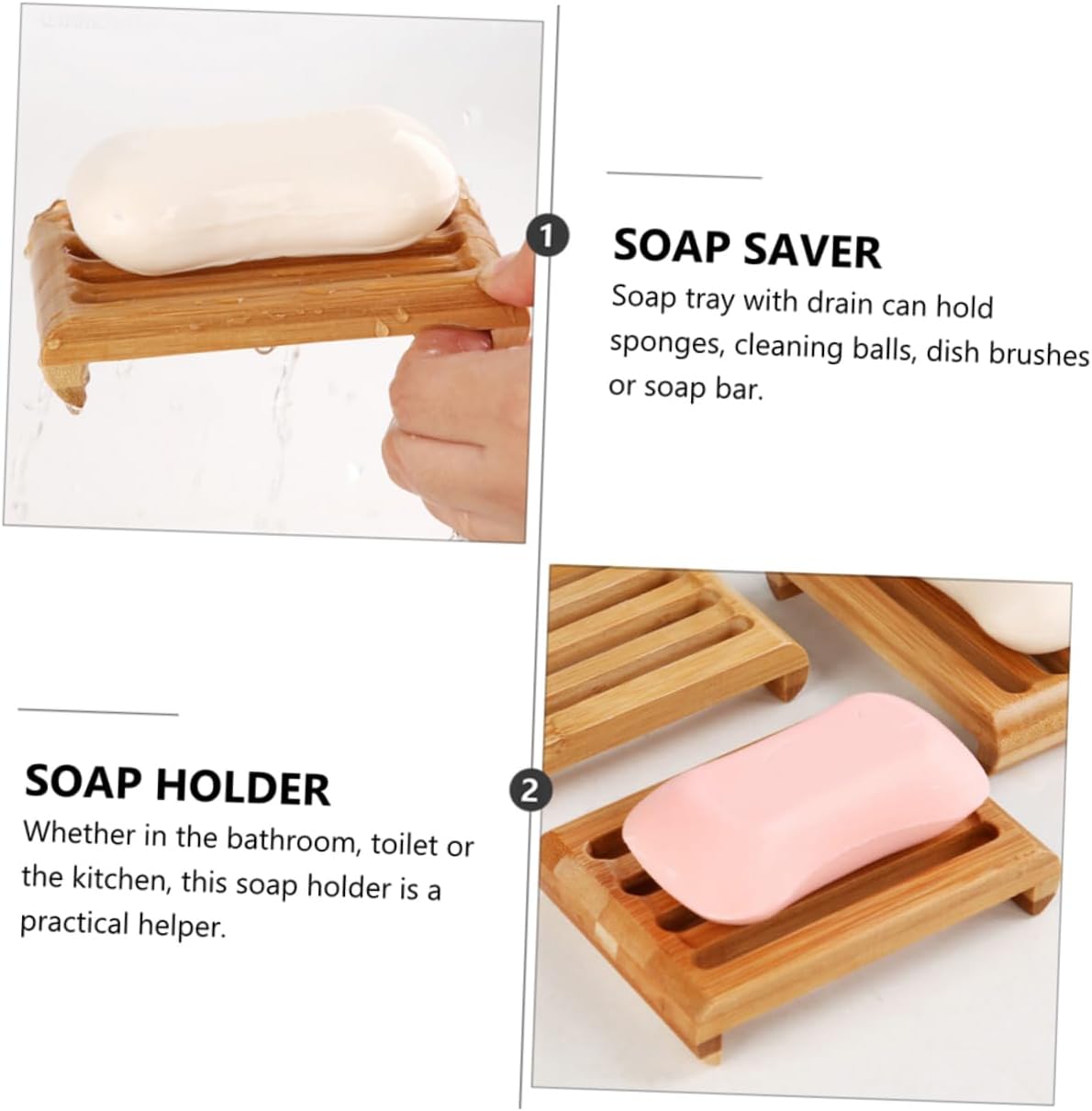 Cedar Soap Dishes Self-Draining Bamboo Holder for Kitchen Bathroom