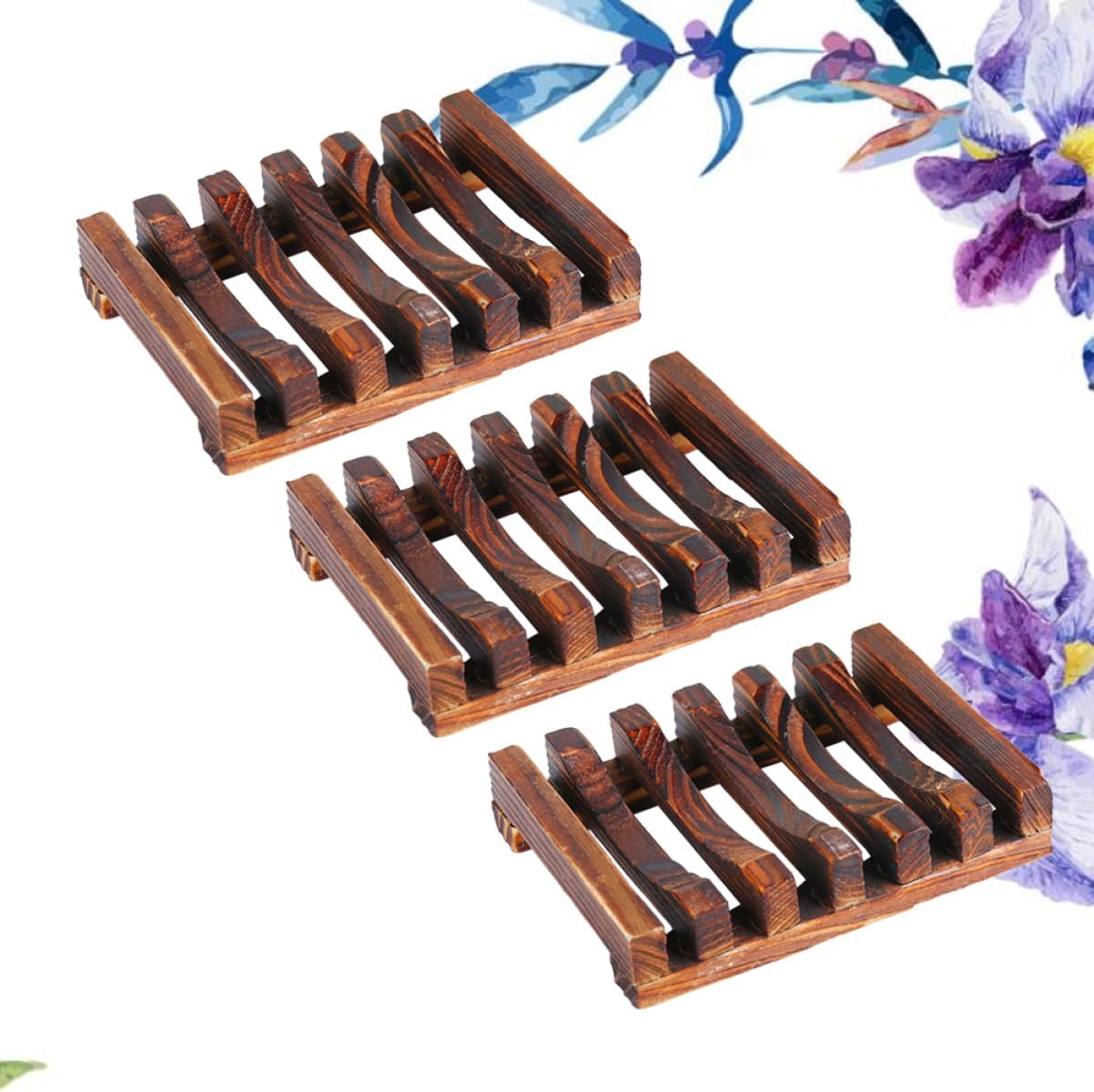 3pcs Wooden Soap Dish with Draining Design 1