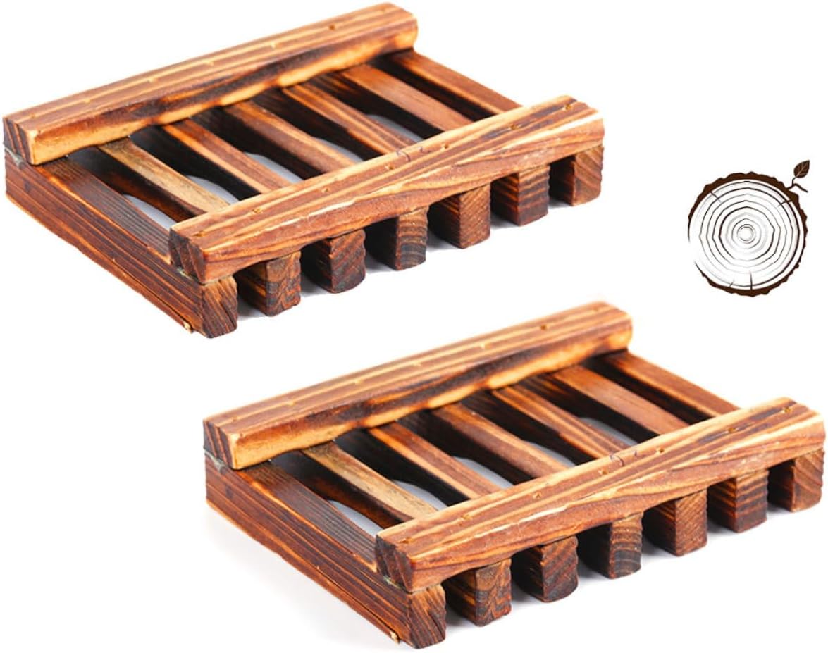 2pcs Wood Soap Shelf Holder Dish for Bathroom Countertop