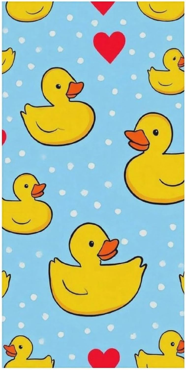 Extra Large Beach Towel with Heart Dots and Ducks Pattern