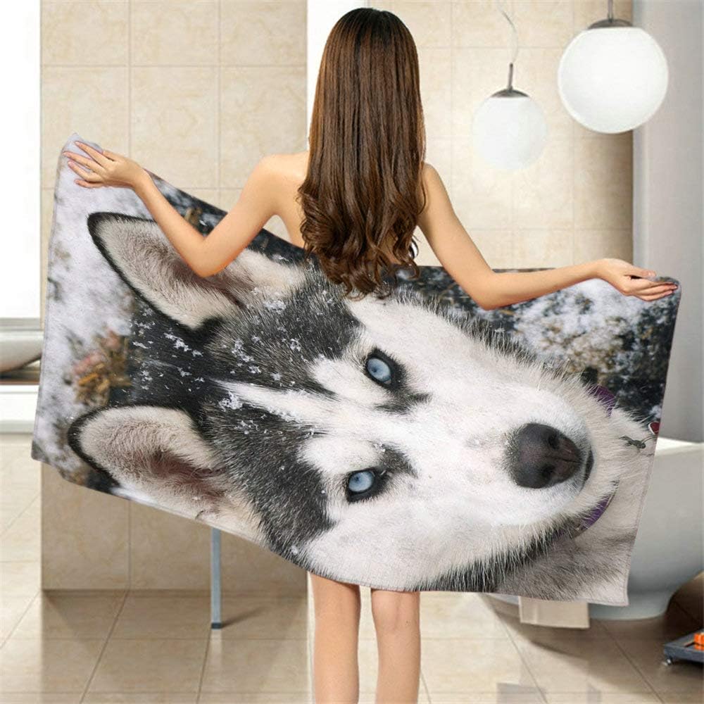 Moslion Soft Bath Towel Siberian Husky Design