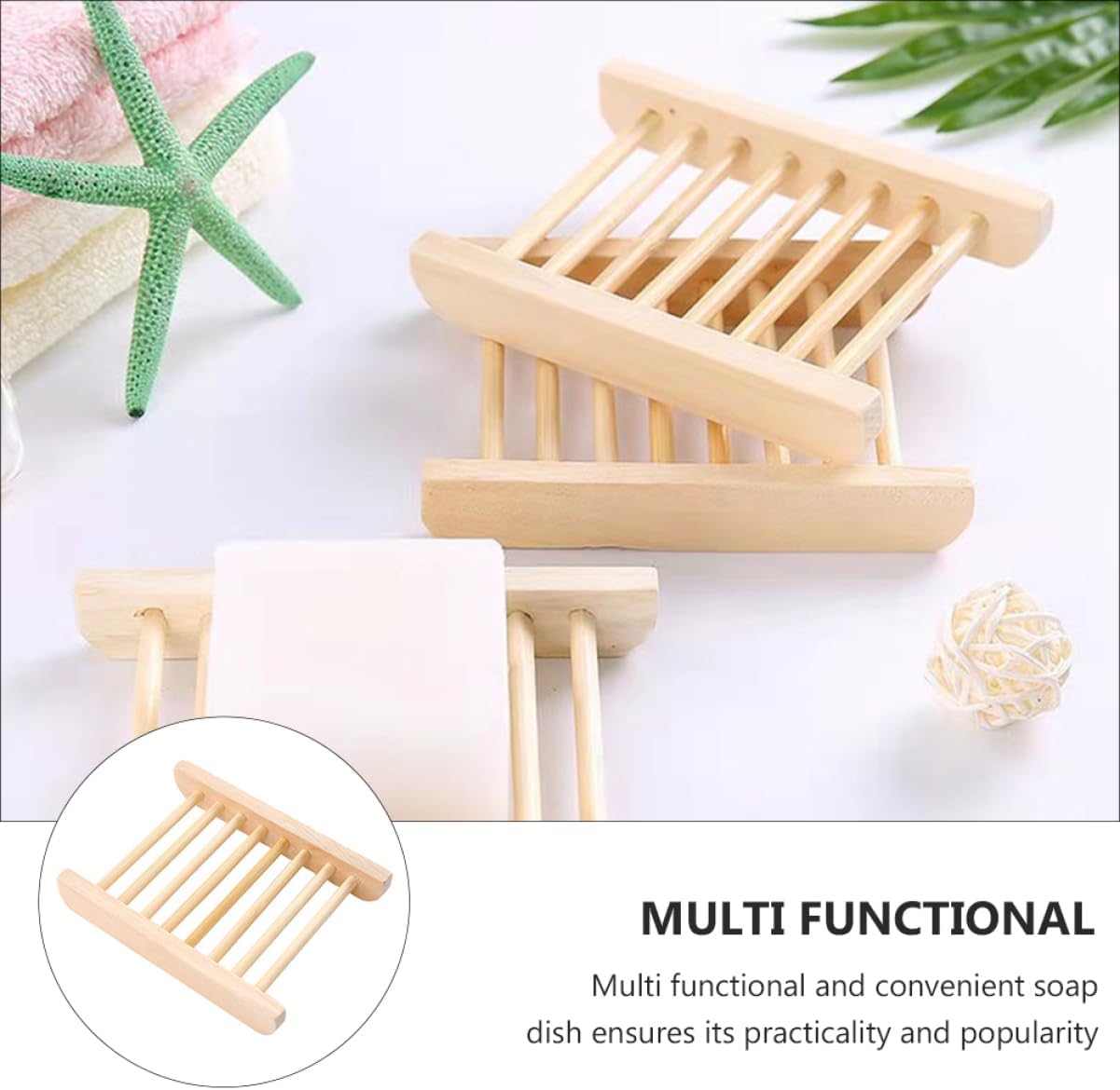 Ciieeo 6Pcs Wooden Soap Dish for Bathroom and Kitchen