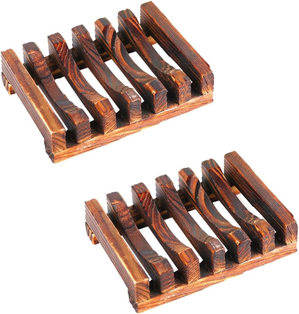 2pcs Wooden Carbonized Soap Dish Holder for Kitchen and Bathroom
