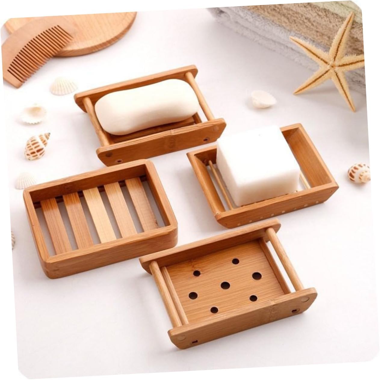 Amosfun 2pcs Wooden Soap Tray for Bathroom