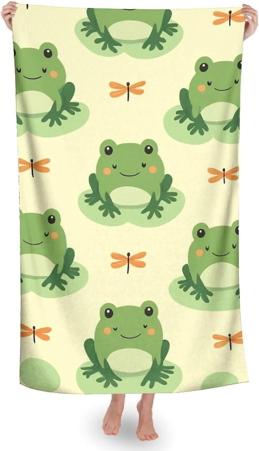 Super Absorbent Soft Pool Bath Towels with Green Frog Design 3 Pack