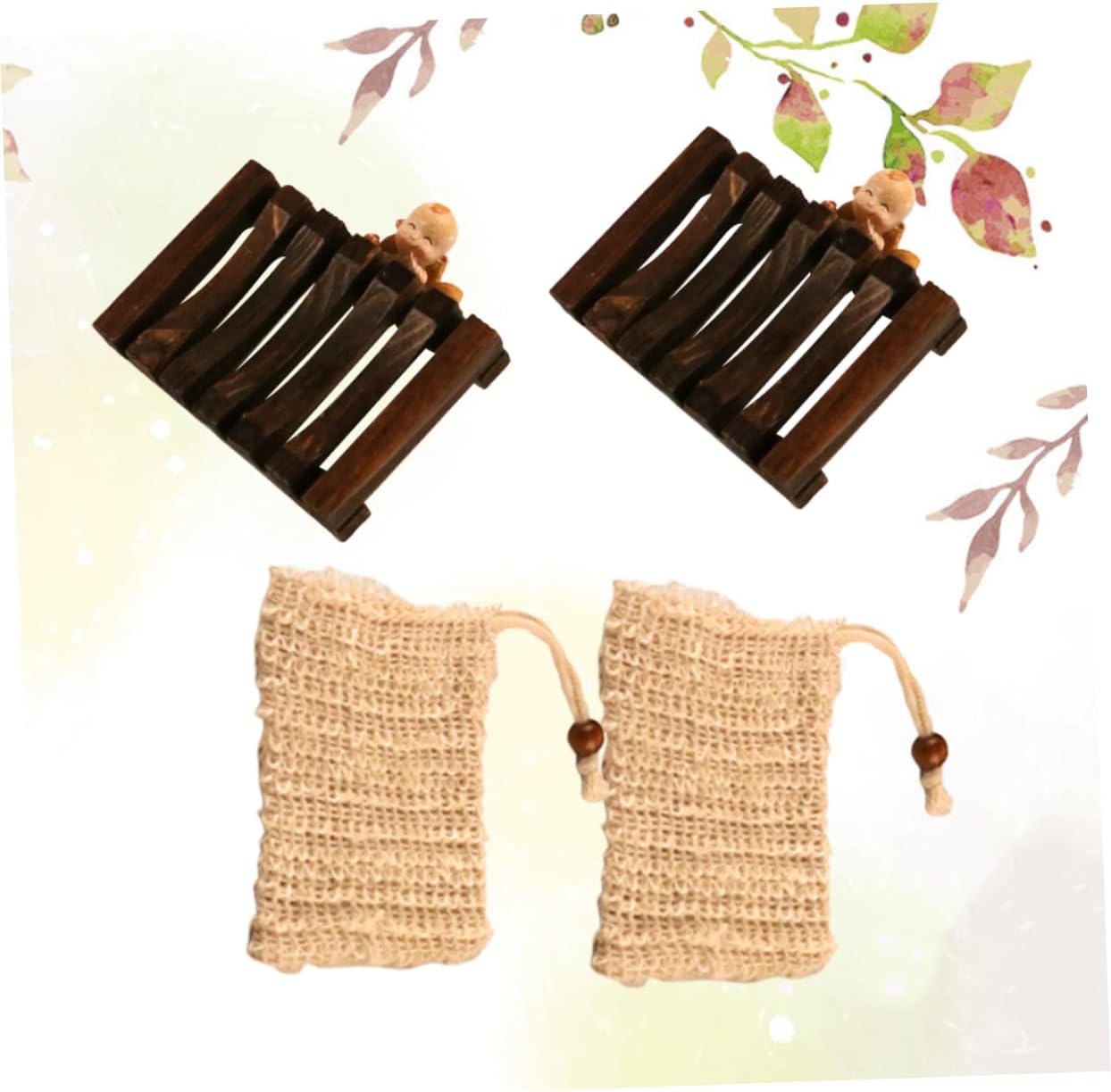 Anneome Linen Soap Bag with Wooden Net for Exfoliating and Storage