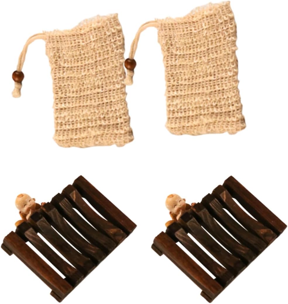 Anneome Linen Soap Bag with Wooden Net for Exfoliating and Storage