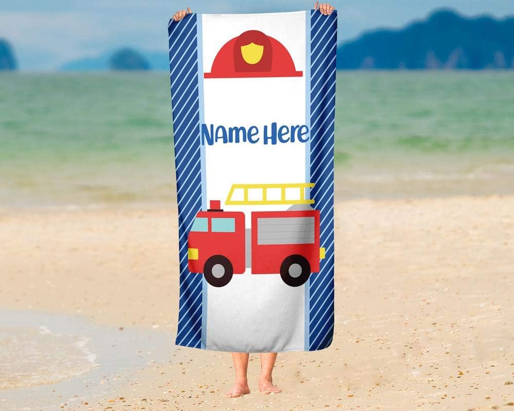 Personalized Corner Kids Beach Towel Police Firetruck Dumptruck Construction