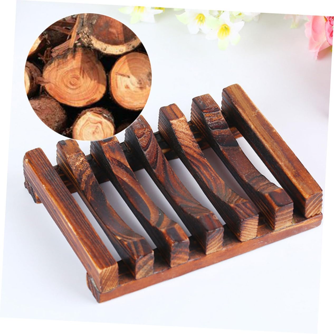 Zerodeko 2pcs Carbonized Wooden Soap Holder with Drainage