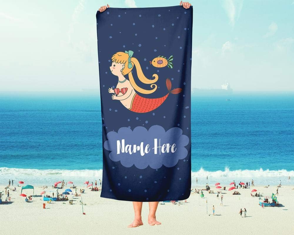 Extra Large Mermaid Towel with Custom Name for Kids and Adults