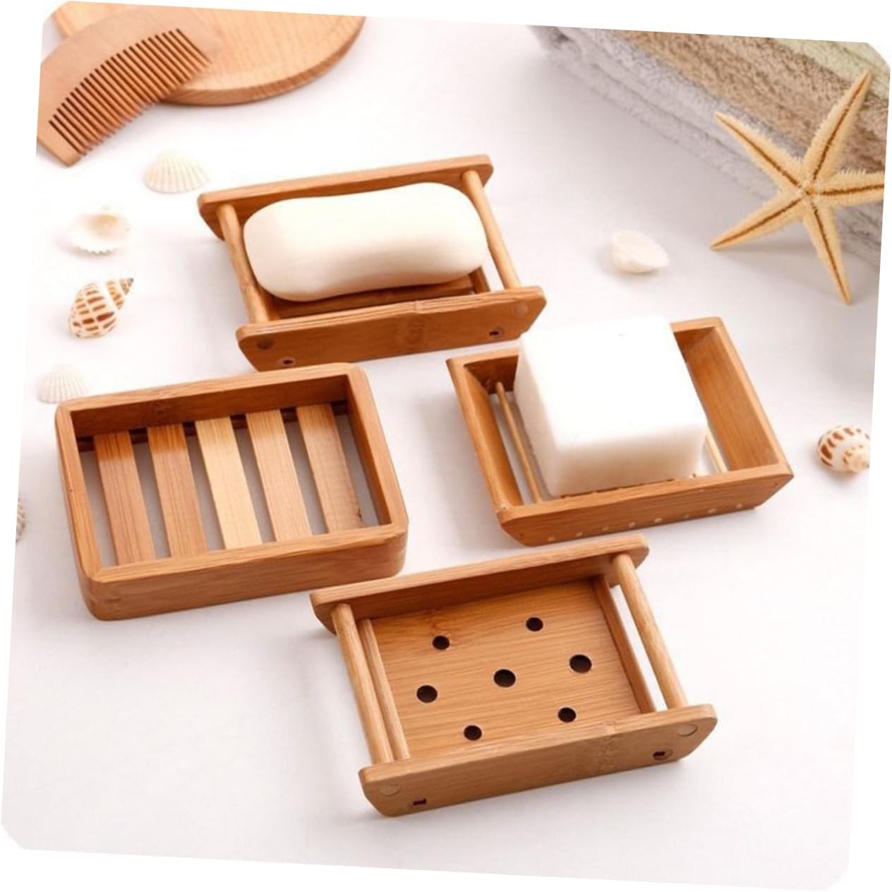 LIFKOME 2Pcs Draining Soap Dish Wooden Holder for Bathroom