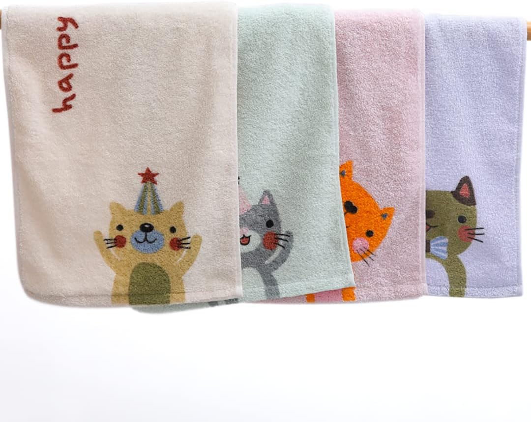 Kissvian 4-Pack Cartoon Cat Hand Towel Set