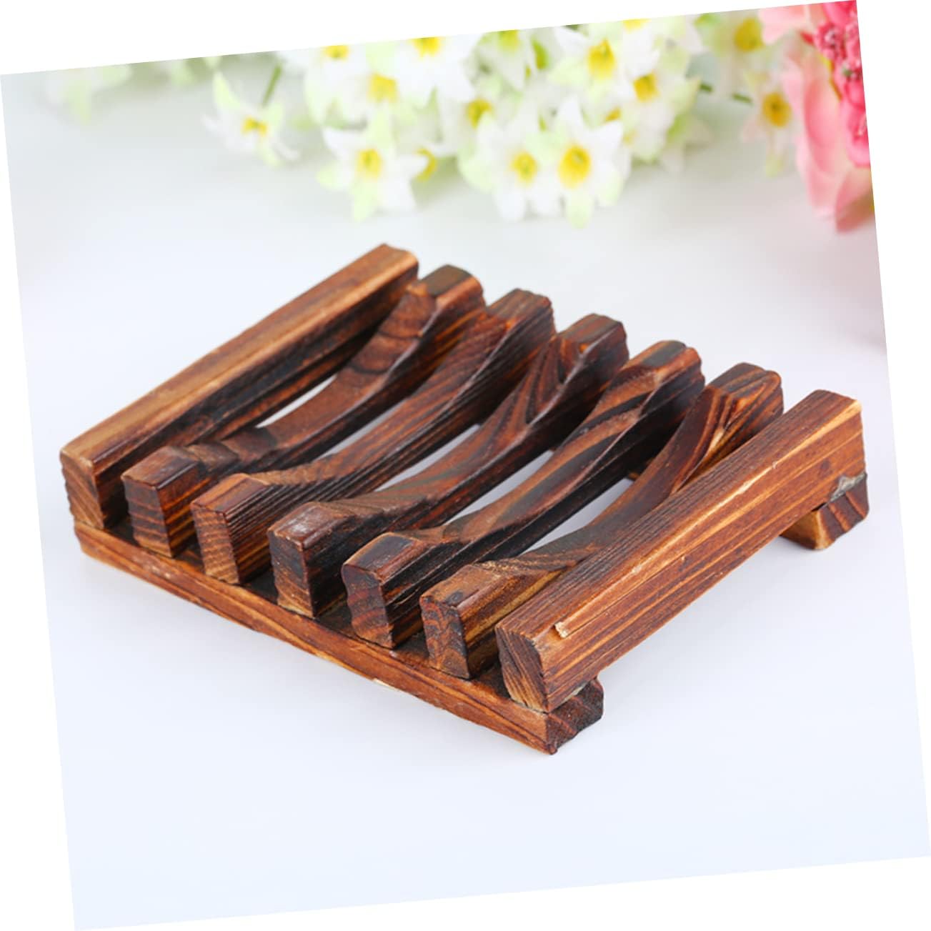 4PC Carbonized Wooden Soap Holder for Bathroom and Kitchen 1