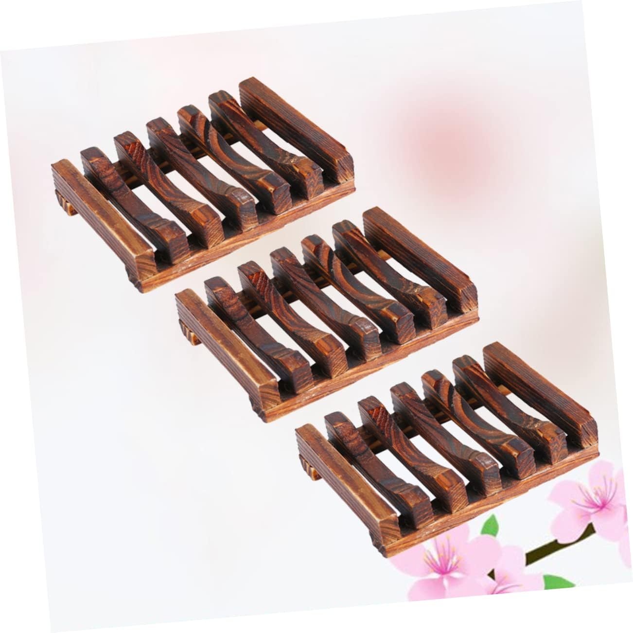 3pcs Wooden Soap Holder Drain Rack with Classic Style Dish Tray