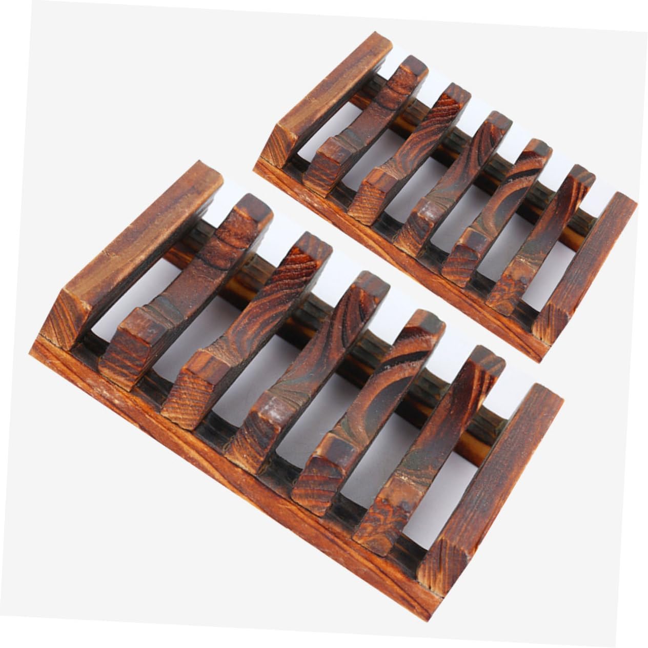 2pcs Carbonized Wooden Soap Holder for Bathroom and Kitchen