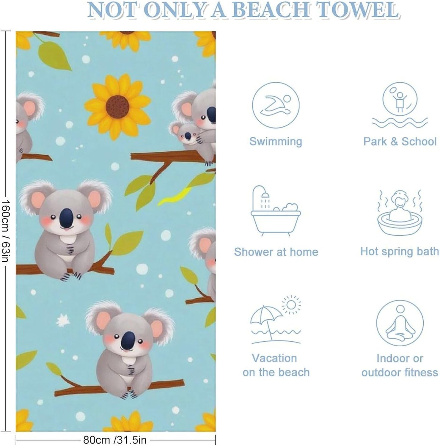 4SEE Extra Large Light Weight Beach Towels with Koala Bear Design