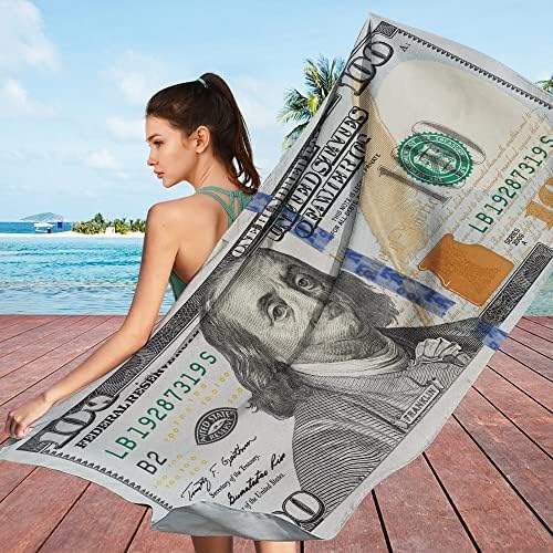 GUBIYU 100 Dollar Bill Patterned Beach Towel