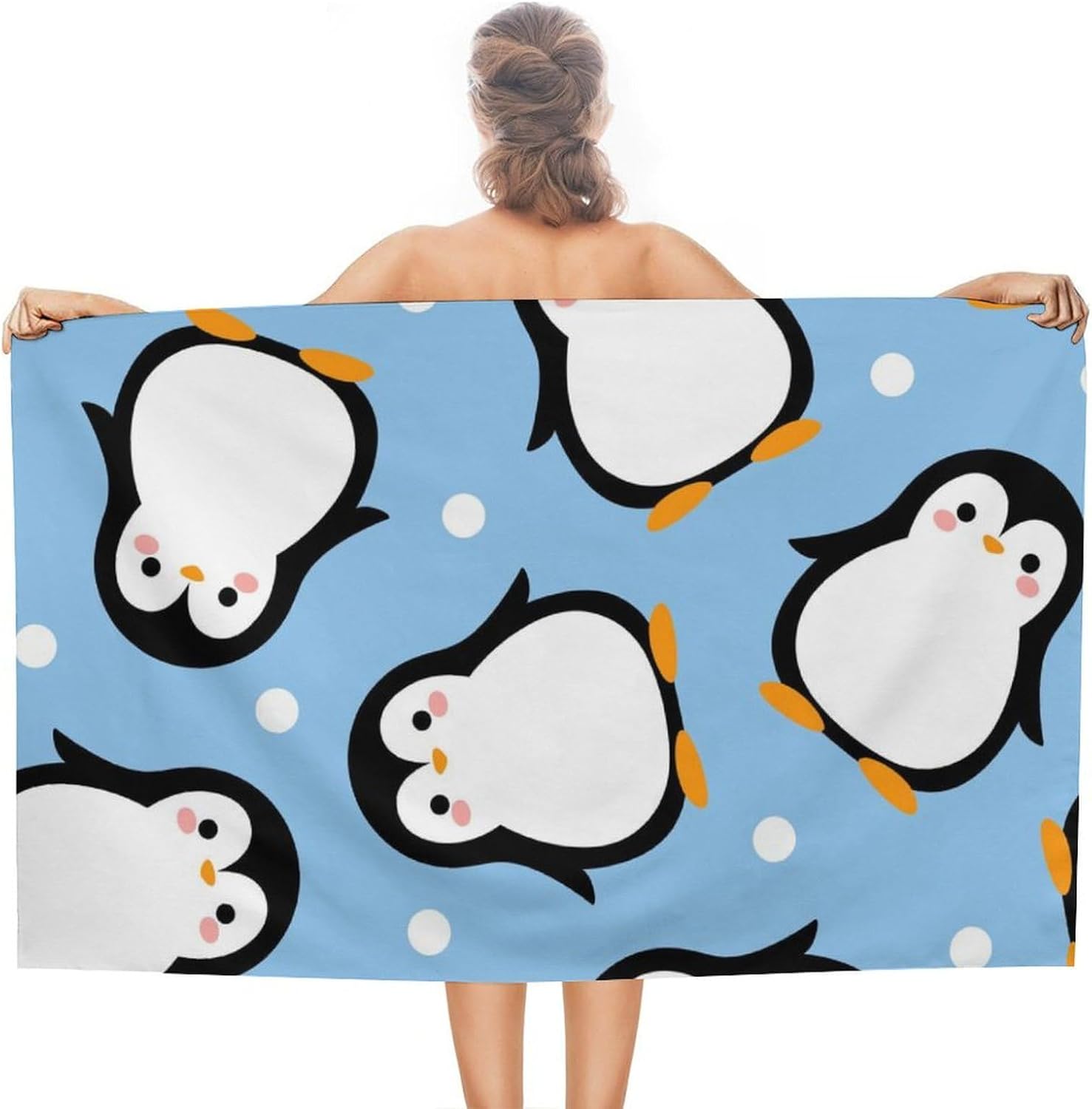ERHN Blue Dot Cute Penguin Beach Towel 130x80cm