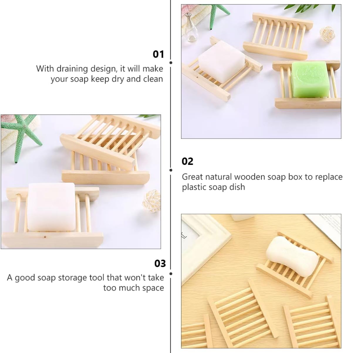 Ciieeo 6Pcs Wooden Soap Dish for Bathroom and Kitchen